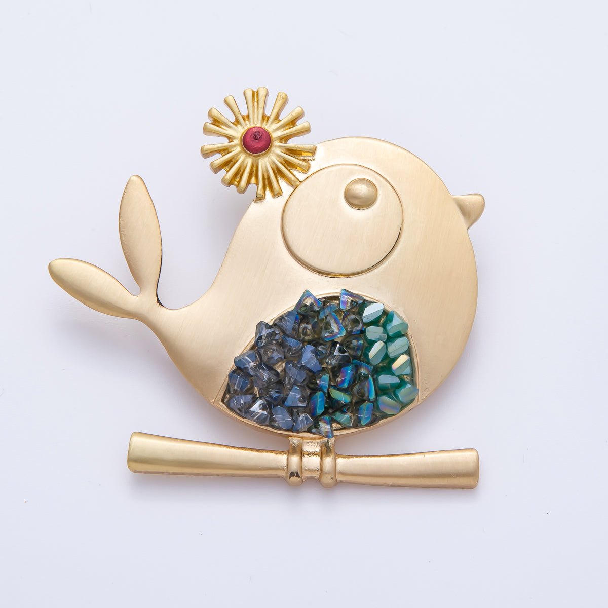 Gold 52.5mm x 49mm Gradient Rhinestone Song Bird | BH-088
