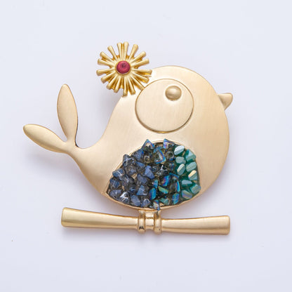 Gold 52.5mm x 49mm Gradient Rhinestone Song Bird | BH-088