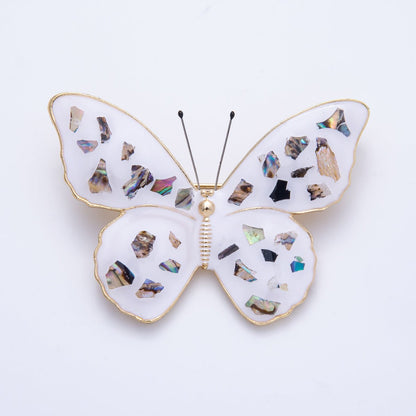 Gold 55mm White Butterfly Insect Animal Pin Brooch | BH-037