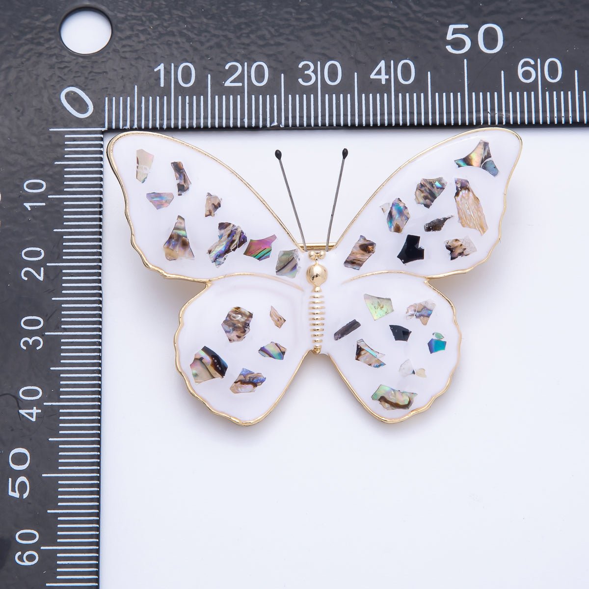 Gold 55mm White Butterfly Insect Animal Pin Brooch | BH-037