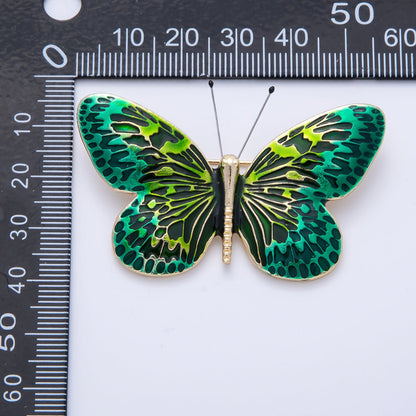Gold 55mm x 33mm Green Gradient Butterfly Insect Pin Brooch | BH-070