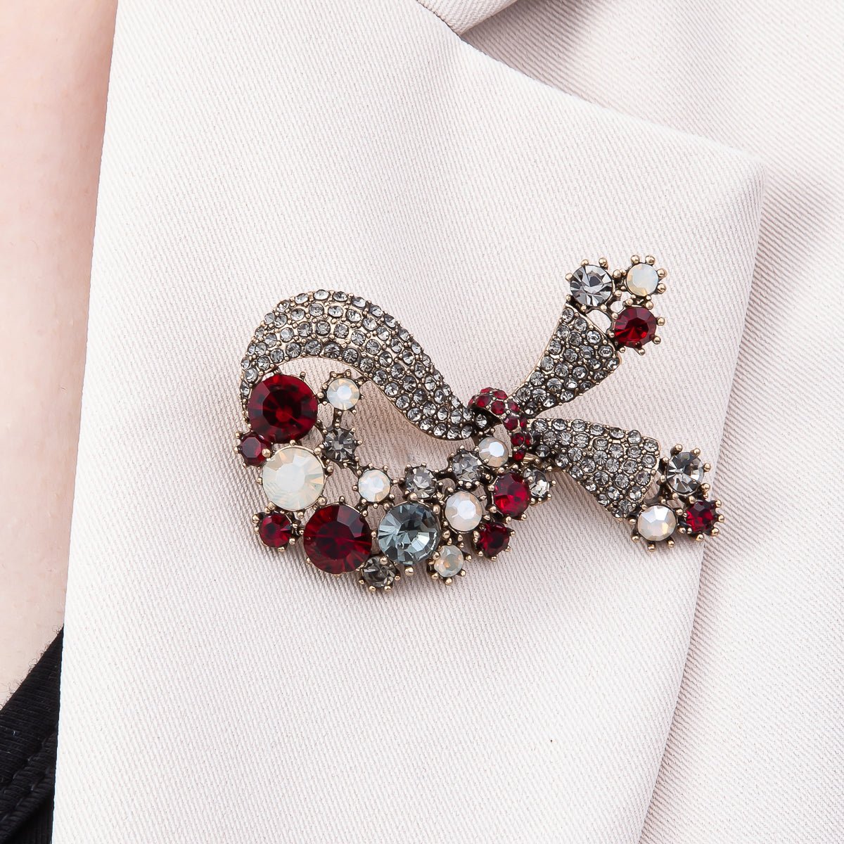 Gold 57mm x 35mm Multicolor Rhinestone Bow Ribbon Pin Brooch | BH-124