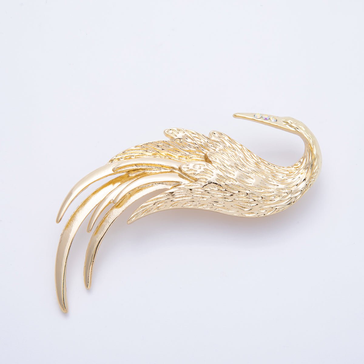 Gold 62.8mm x 48.8mm Feather Swan Bird Animal Pin Brooch | BH-084