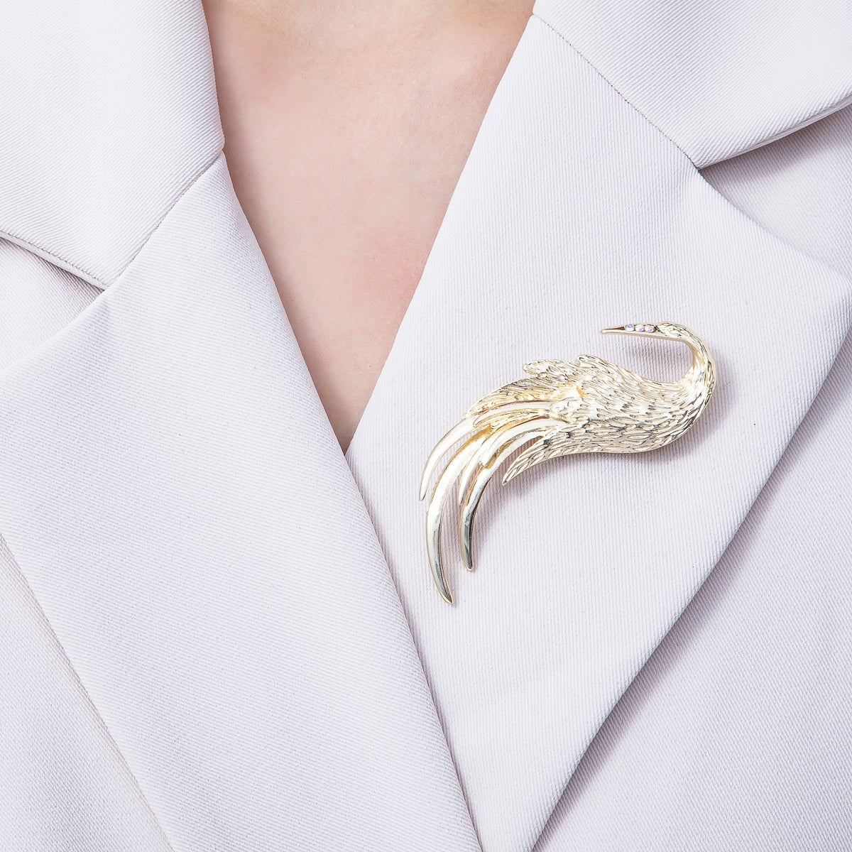 Gold 62.8mm x 48.8mm Feather Swan Bird Animal Pin Brooch | BH-084