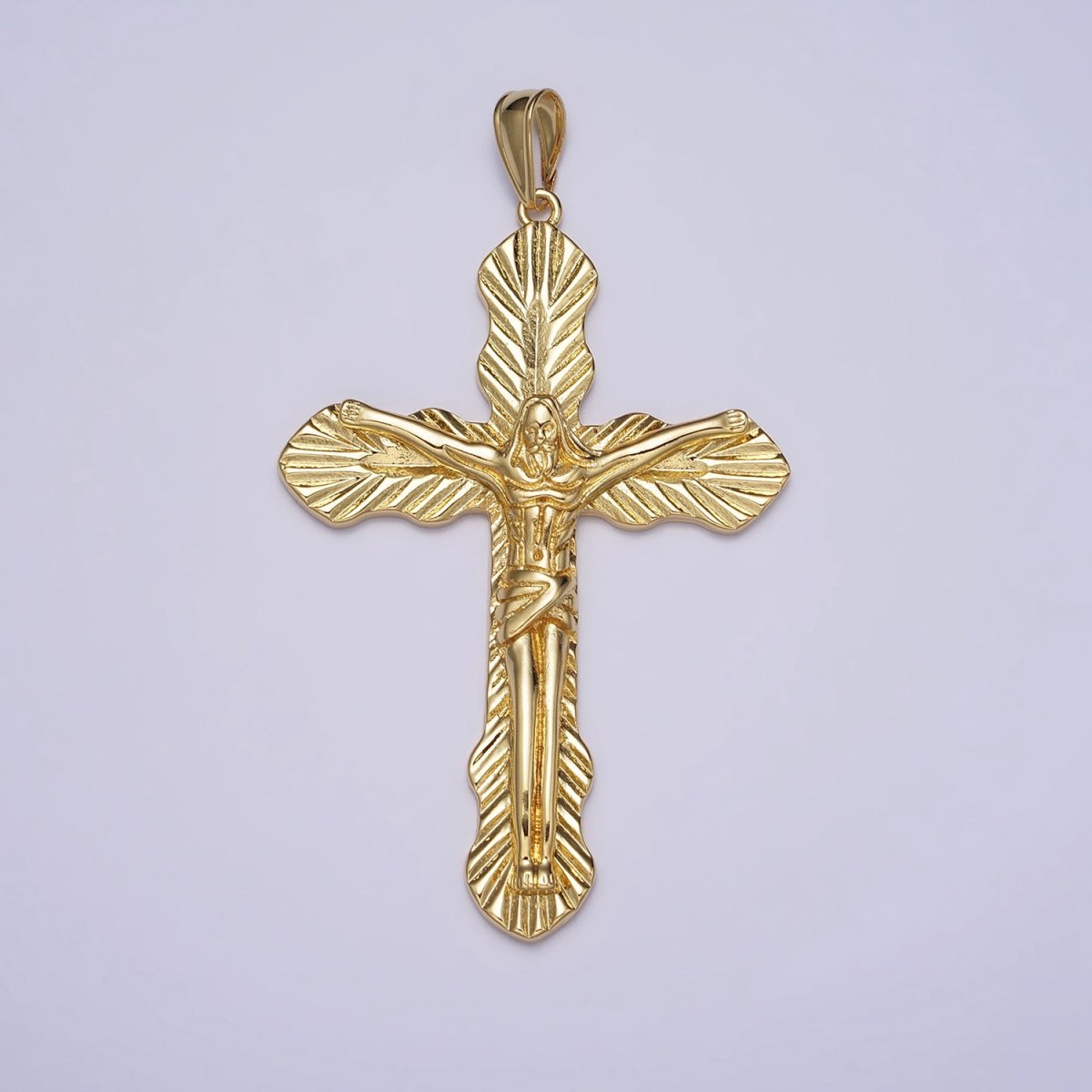 Gold 70mm Crucifix Leaf Textured Fleur Passion Cross Religious Pendant | AA084