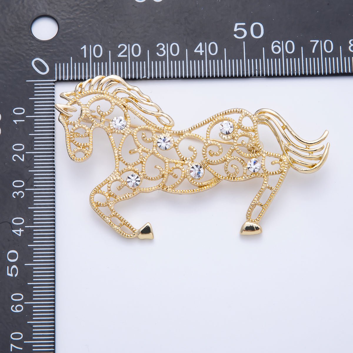 Gold 70mm x 42mm Clear CZ Horse Animal Pin Brooch | BH-021
