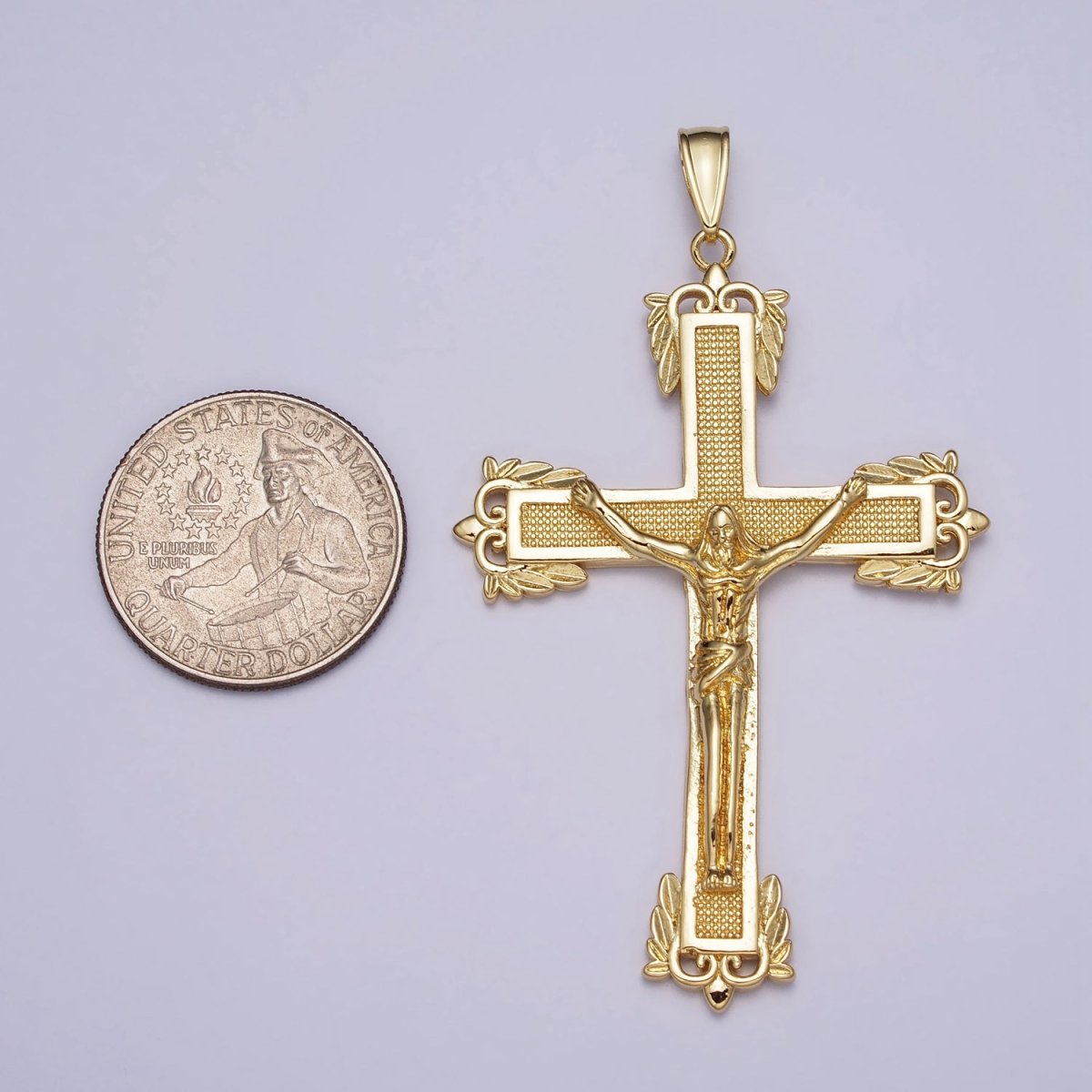 Gold 71mm Jesus Crucifix Cross Dotted Gold Religious Catholic Pendant | AA081