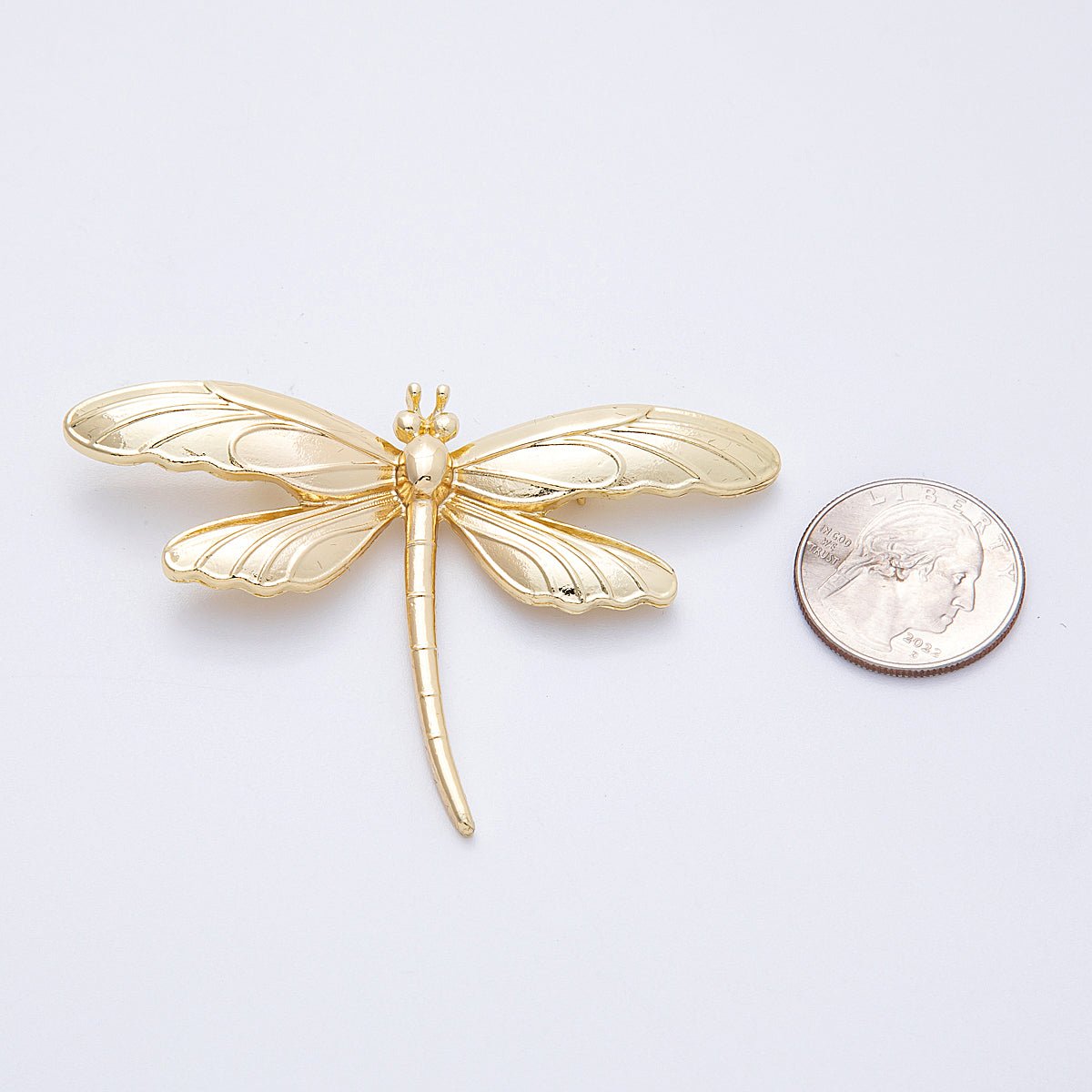 Gold 76.4mm x 51.5mm Minimalist Dragonfly Insect Pin Brooch | BH-099