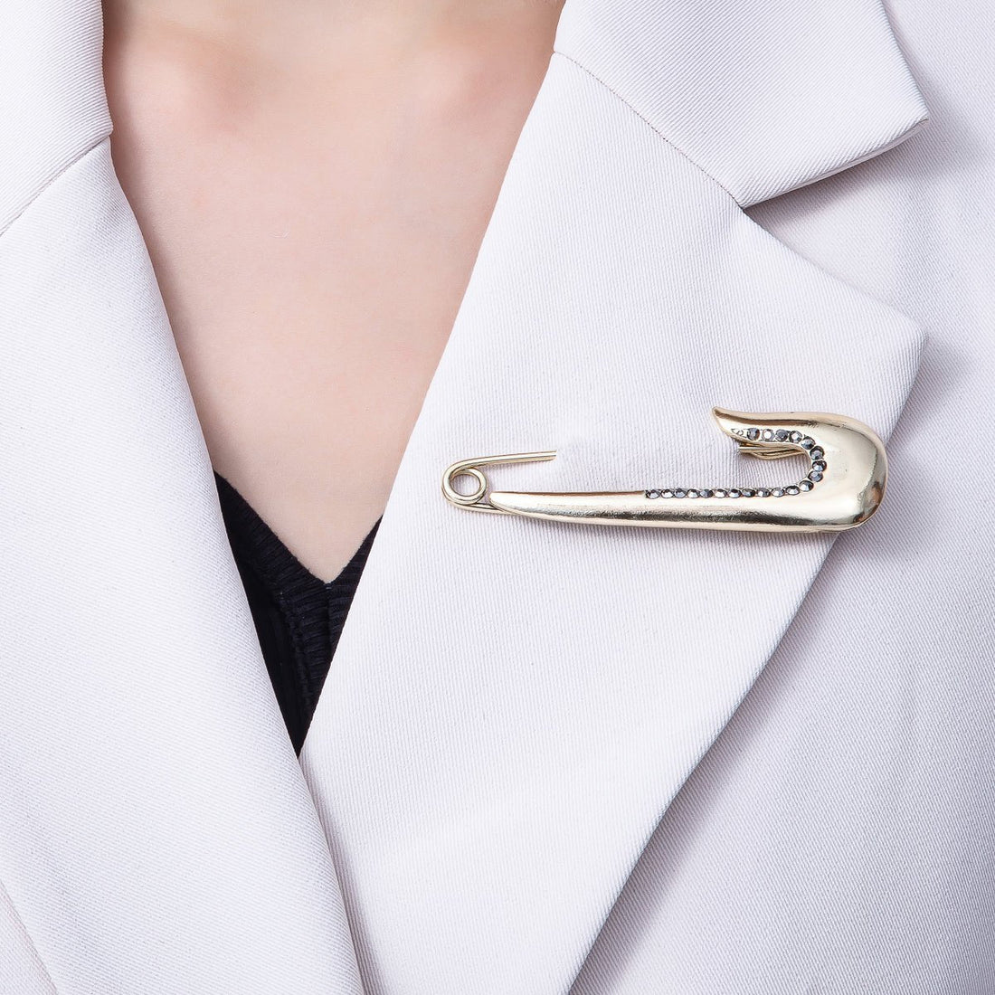 Gold 76mm x 25mm Safety Pin Micro Paved CZ Brooch Pin | BH-023