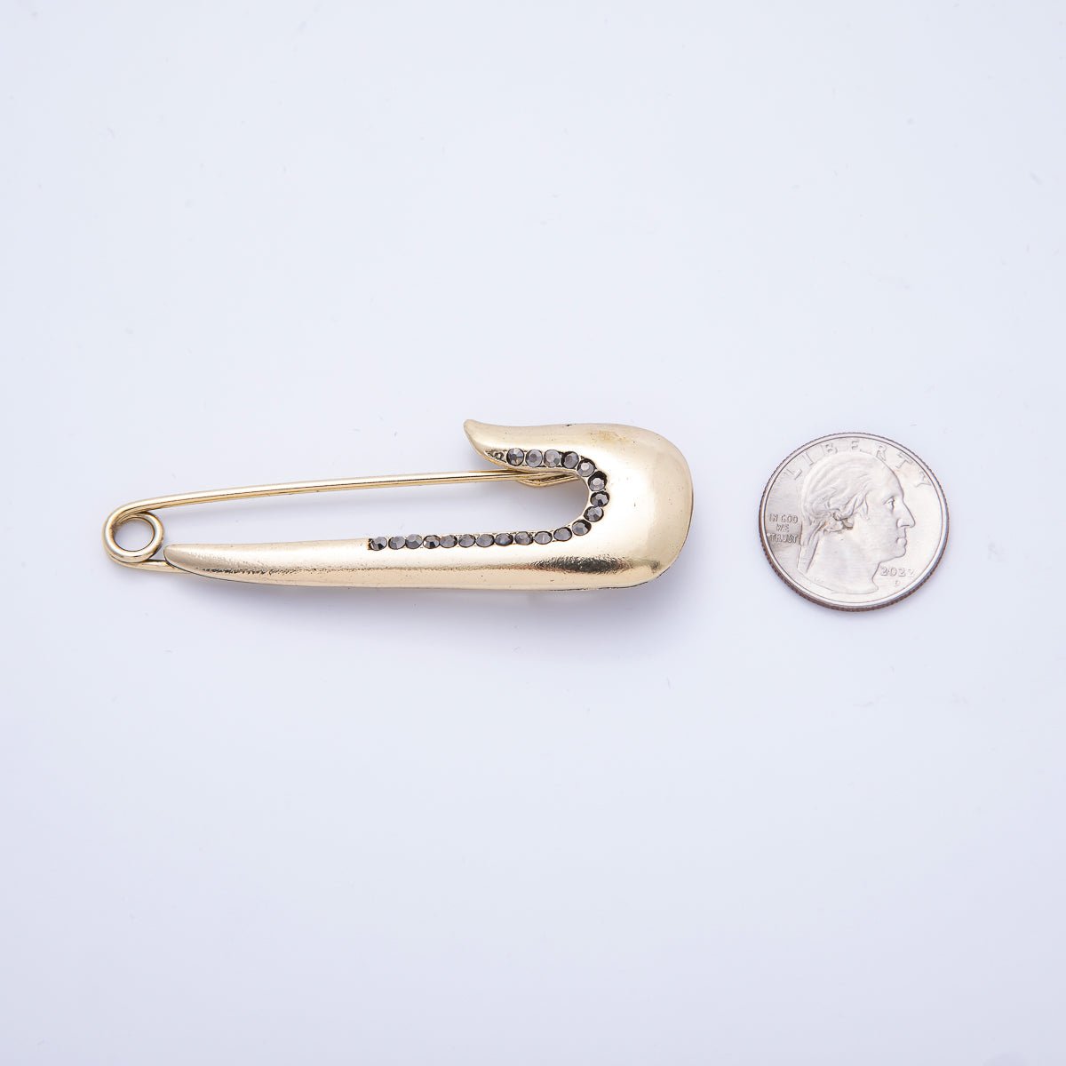 Gold 76mm x 25mm Safety Pin Micro Paved CZ Brooch Pin | BH-023
