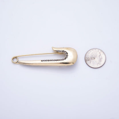 Gold 76mm x 25mm Safety Pin Micro Paved CZ Brooch Pin | BH-023