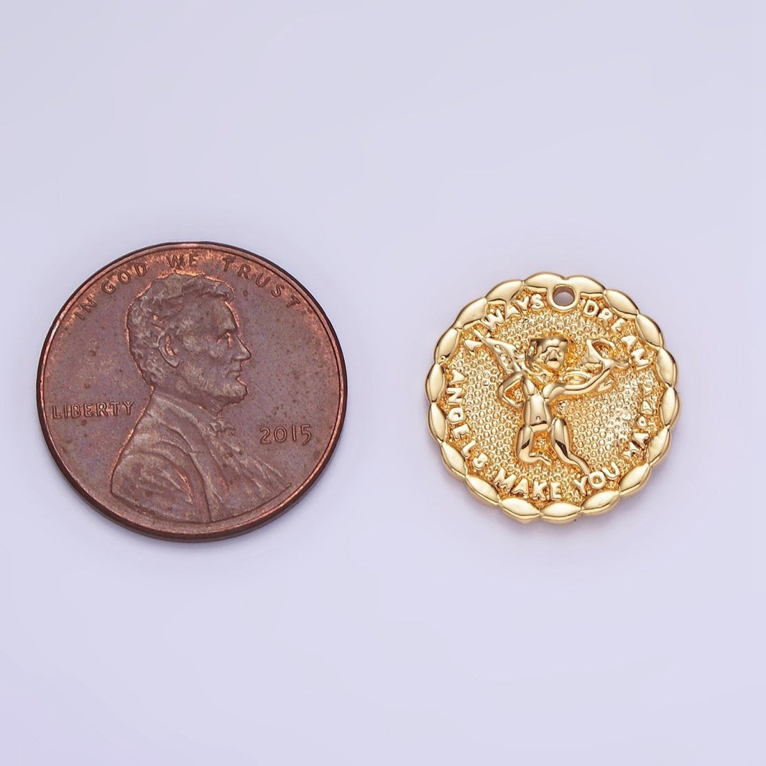 Gold Angel Charms 14K Gold Filled Angel Coin Pendant Angel Make your Dream Happy Always B881