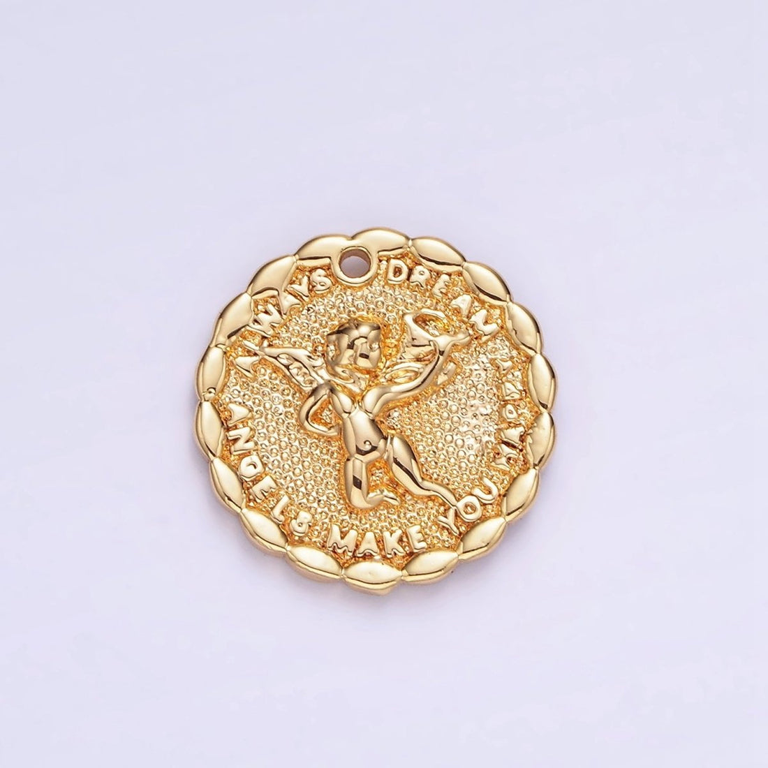 Gold Angel Charms 14K Gold Filled Angel Coin Pendant Angel Make your Dream Happy Always B881