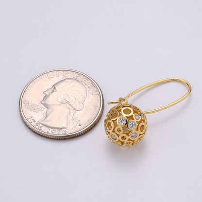Gold Ball Earrings - 24k Gold Filled Drop Ball Earrings Dangle Earrings - Statement Jewelry Party Earring Q-324