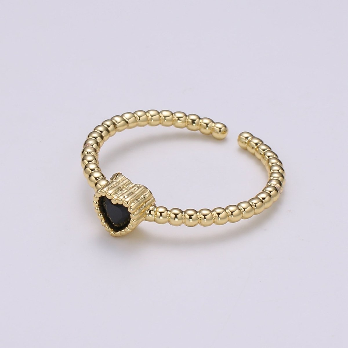 Gold Bead ring, Gold stacking ring, Dainty ring, thick gold ring, gold ring, bead ring, Heart Cz ring, gold stacking ring, beaded ring