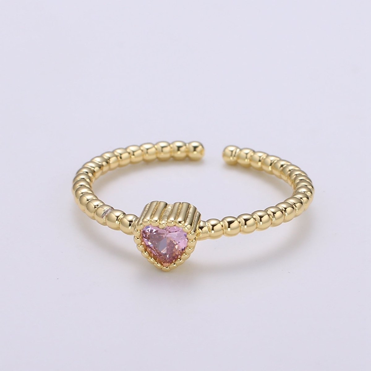 Gold Bead ring, Gold stacking ring, Dainty ring, thick gold ring, gold ring, bead ring, Heart Cz ring, gold stacking ring, beaded ring