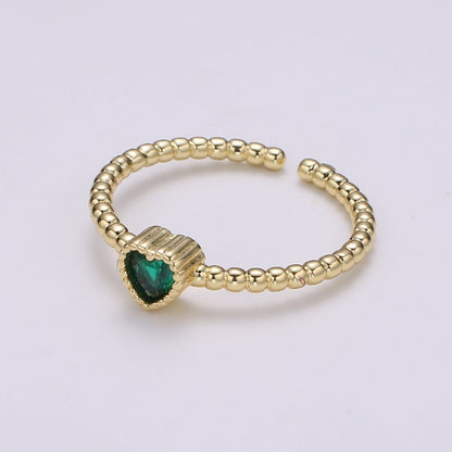 Gold Bead ring, Gold stacking ring, Dainty ring, thick gold ring, gold ring, bead ring, Heart Cz ring, gold stacking ring, beaded ring