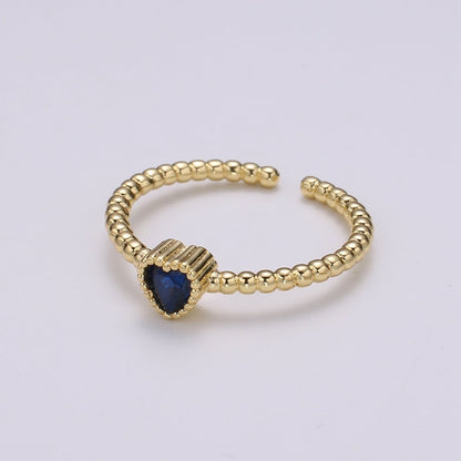Gold Bead ring, Gold stacking ring, Dainty ring, thick gold ring, gold ring, bead ring, Heart Cz ring, gold stacking ring, beaded ring