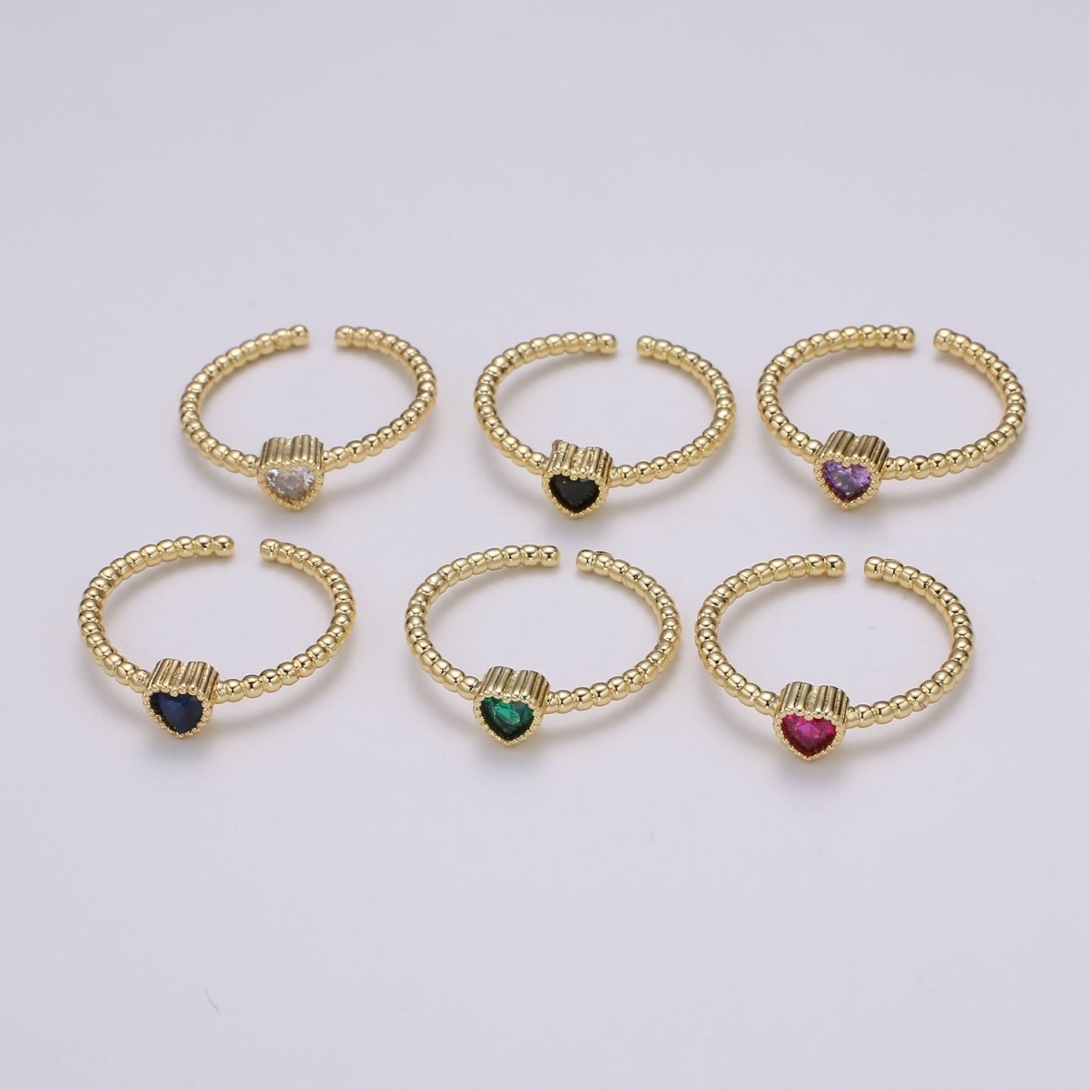 Gold Bead ring, Gold stacking ring, Dainty ring, thick gold ring, gold ring, bead ring, Heart Cz ring, gold stacking ring, beaded ring