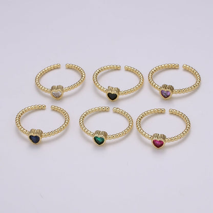 Gold Bead ring, Gold stacking ring, Dainty ring, thick gold ring, gold ring, bead ring, Heart Cz ring, gold stacking ring, beaded ring