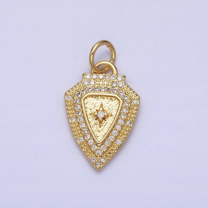 Gold Beaded Clear Micro Paved CZ Celestial North Star Shield Charm | AC374