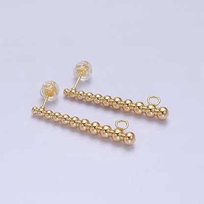 Gold Beaded Long Bar Studs Line Studs with Open link for Earring Component Jewelry Supply Z-182 Z-183
