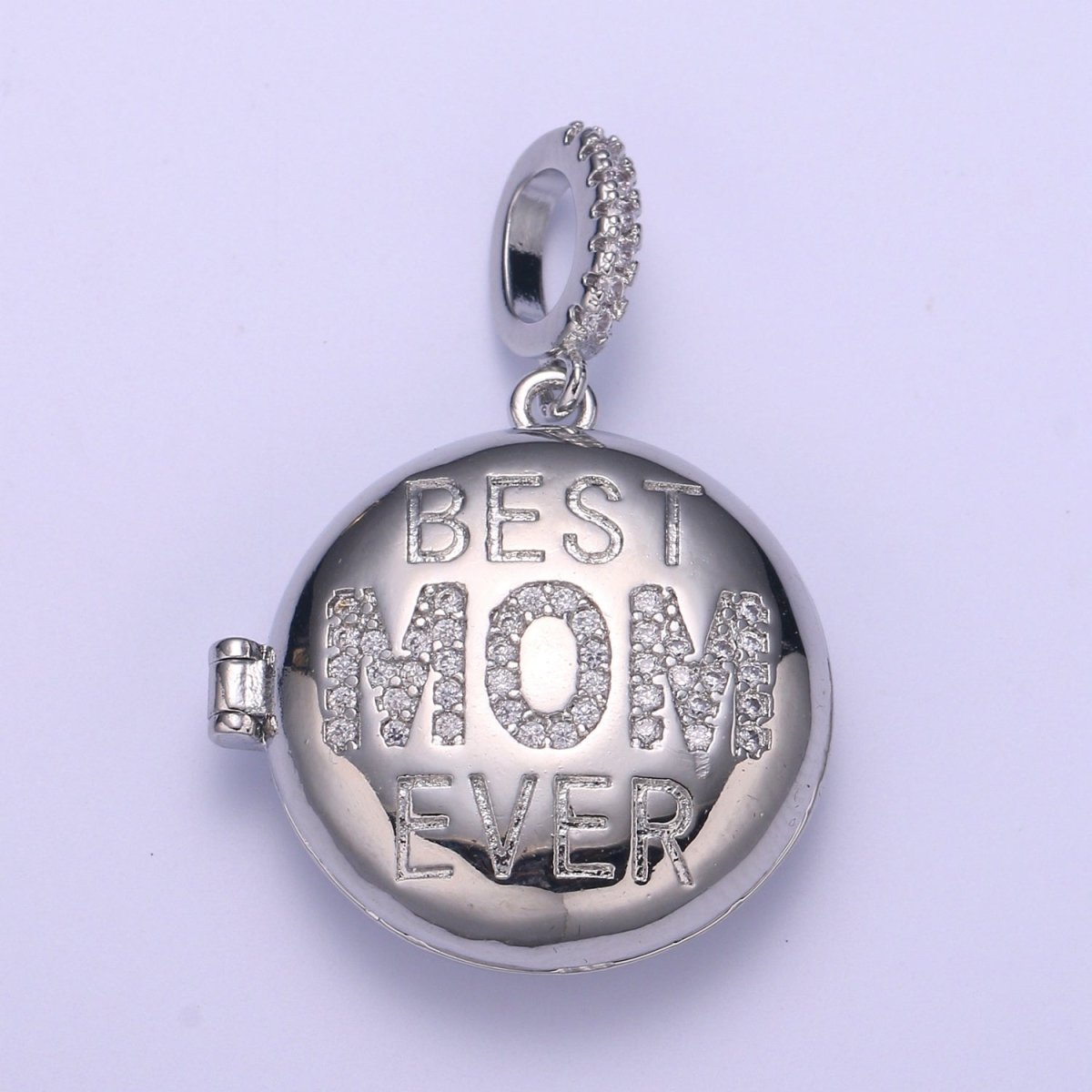 Gold Best Mom Ever Micro Pave Locket Pendant, Gold Silver Open Locket Cubic Zirconia Pave Mom Charm necklace H-722