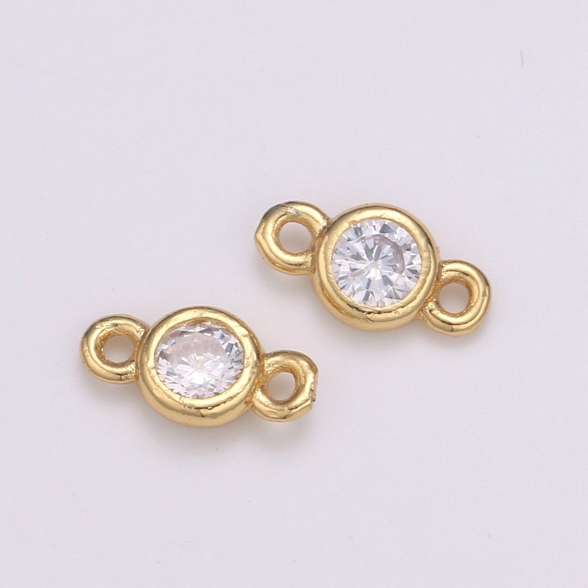 Gold Bezel 5,6mm CZ Connector Link 14k gold filled, Silver bezel set cubic zirconia link spacer for Necklace Bracelet Earring Supply F-588~F-591