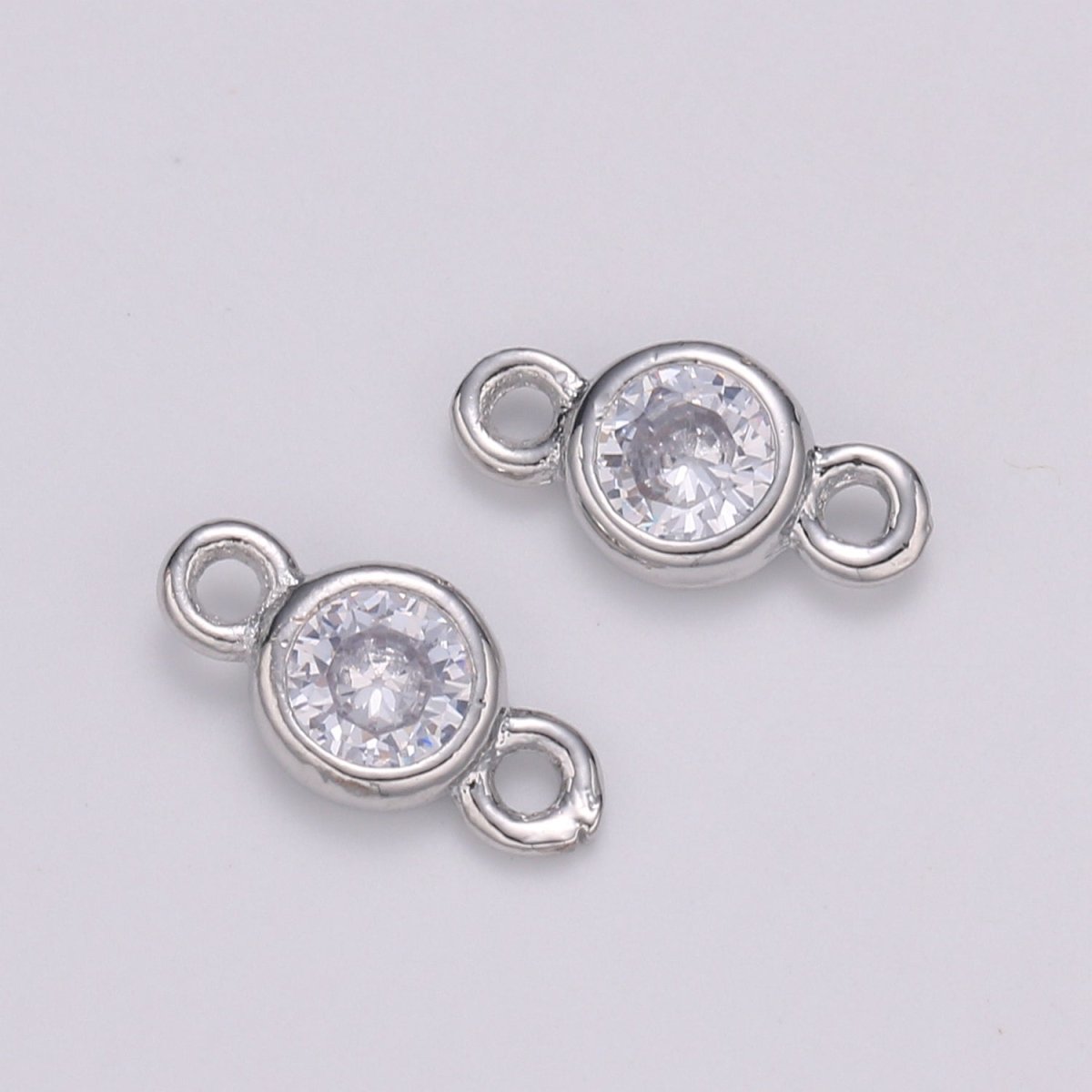 Gold Bezel 5,6mm CZ Connector Link 14k gold filled, Silver bezel set cubic zirconia link spacer for Necklace Bracelet Earring Supply F-588~F-591