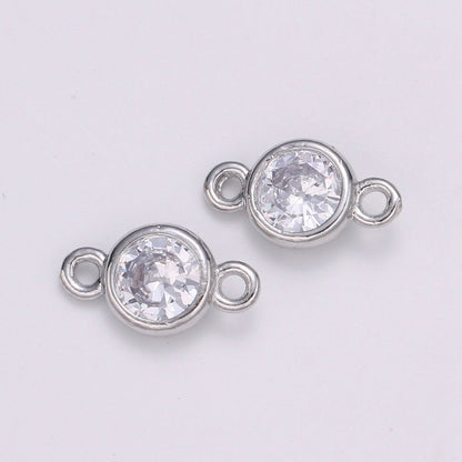 Gold Bezel 5,6mm CZ Connector Link 14k gold filled, Silver bezel set cubic zirconia link spacer for Necklace Bracelet Earring Supply F-588~F-591