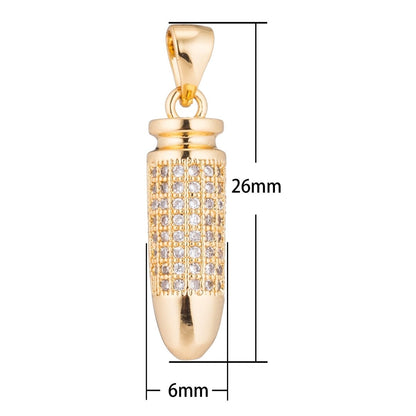 Gold Filled 26mm Micro Paved CZ Bullet Ammo Pendant in Gold &amp; Silver | H344