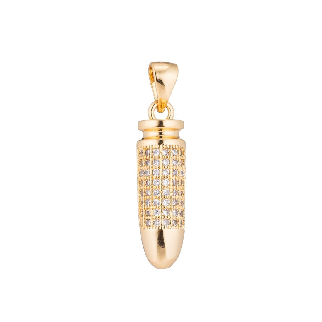 Gold Filled 26mm Micro Paved CZ Bullet Ammo Pendant in Gold &amp; Silver | H344