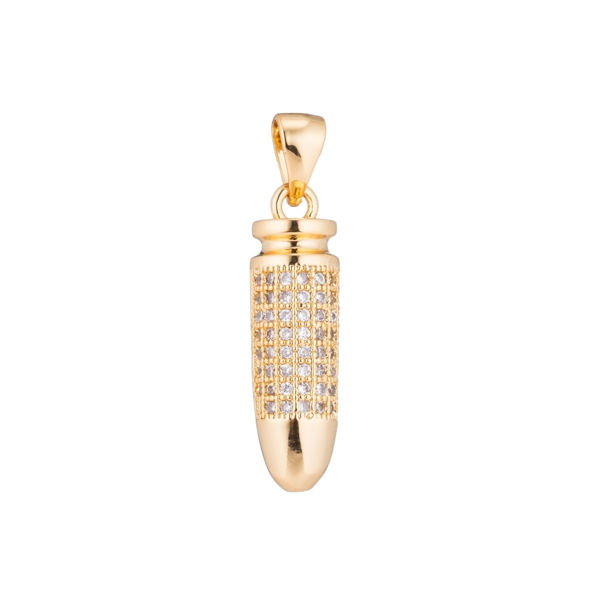Gold Filled 26mm Micro Paved CZ Bullet Ammo Pendant in Gold &amp; Silver | H344