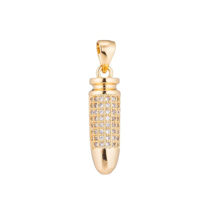 Gold Filled 26mm Micro Paved CZ Bullet Ammo Pendant in Gold &amp; Silver | H344