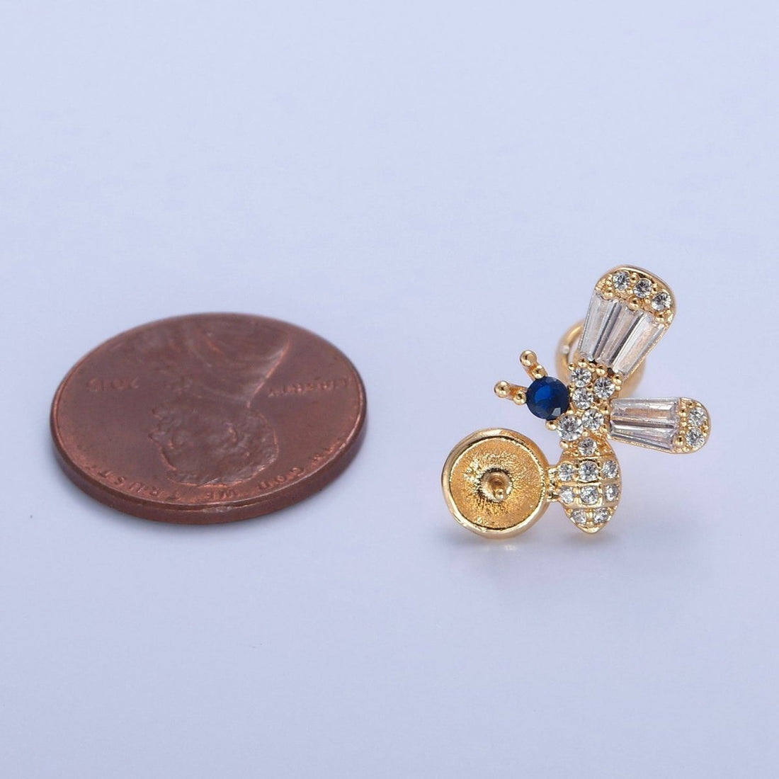 Gold Bumble Bee Studs, Animal Earrings, CZ Pearl Earrings Making Component L-771