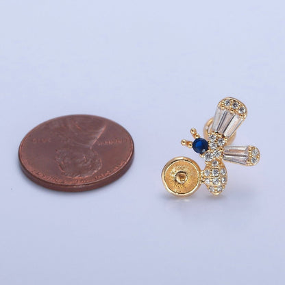 Gold Bumble Bee Studs, Animal Earrings, CZ Pearl Earrings Making Component L-771
