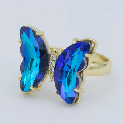 Gold Butterfly Ring Adjustable Ring Colorful Red Pink Purple Green Blue butterfly rings for Valentine Gift Jewelry R-163~R-172