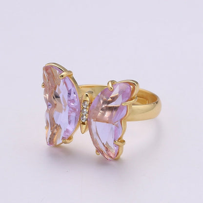 Gold Butterfly Ring Adjustable Ring Colorful Red Pink Purple Green Blue butterfly rings for Valentine Gift Jewelry R-163~R-172