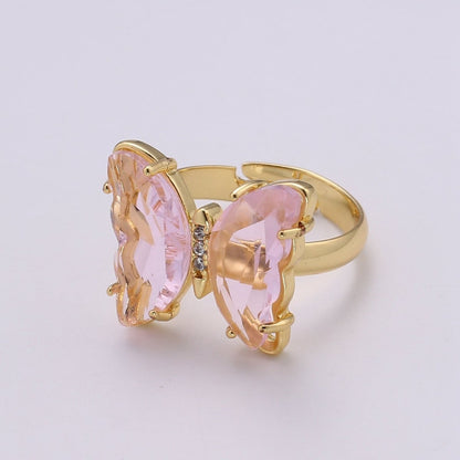Gold Butterfly Ring Adjustable Ring Colorful Red Pink Purple Green Blue butterfly rings for Valentine Gift Jewelry R-163~R-172