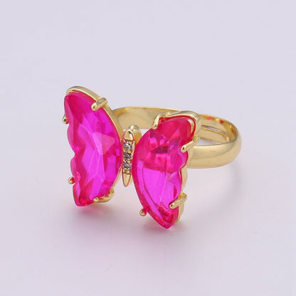 Gold Butterfly Ring Adjustable Ring Colorful Red Pink Purple Green Blue butterfly rings for Valentine Gift Jewelry R-163~R-172
