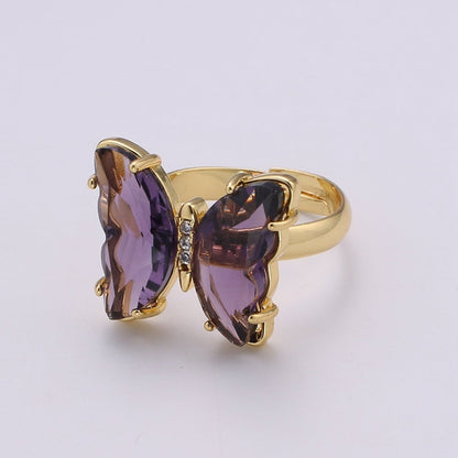 Gold Butterfly Ring Adjustable Ring Colorful Red Pink Purple Green Blue butterfly rings for Valentine Gift Jewelry R-163~R-172