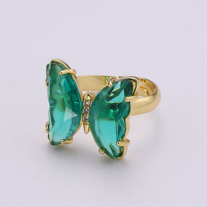 Gold Butterfly Ring Adjustable Ring Colorful Red Pink Purple Green Blue butterfly rings for Valentine Gift Jewelry R-163~R-172