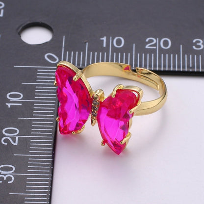 Gold Butterfly Ring Adjustable Ring Colorful Red Pink Purple Green Blue butterfly rings for Valentine Gift Jewelry R-163~R-172