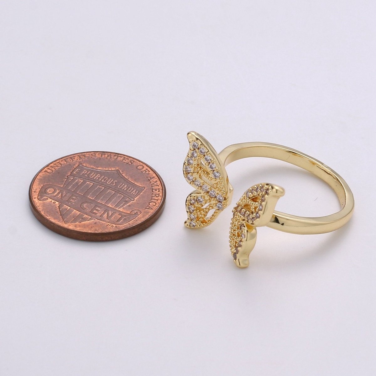 Gold Butterfly Ring Dainty Monarch Ring, Adjustable Ring, Minimalist Cz Ring, Micro Pave Ring, Gold Open Ring, Dainty Jewelry R044