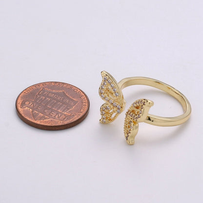 Gold Butterfly Ring Dainty Monarch Ring, Adjustable Ring, Minimalist Cz Ring, Micro Pave Ring, Gold Open Ring, Dainty Jewelry R044