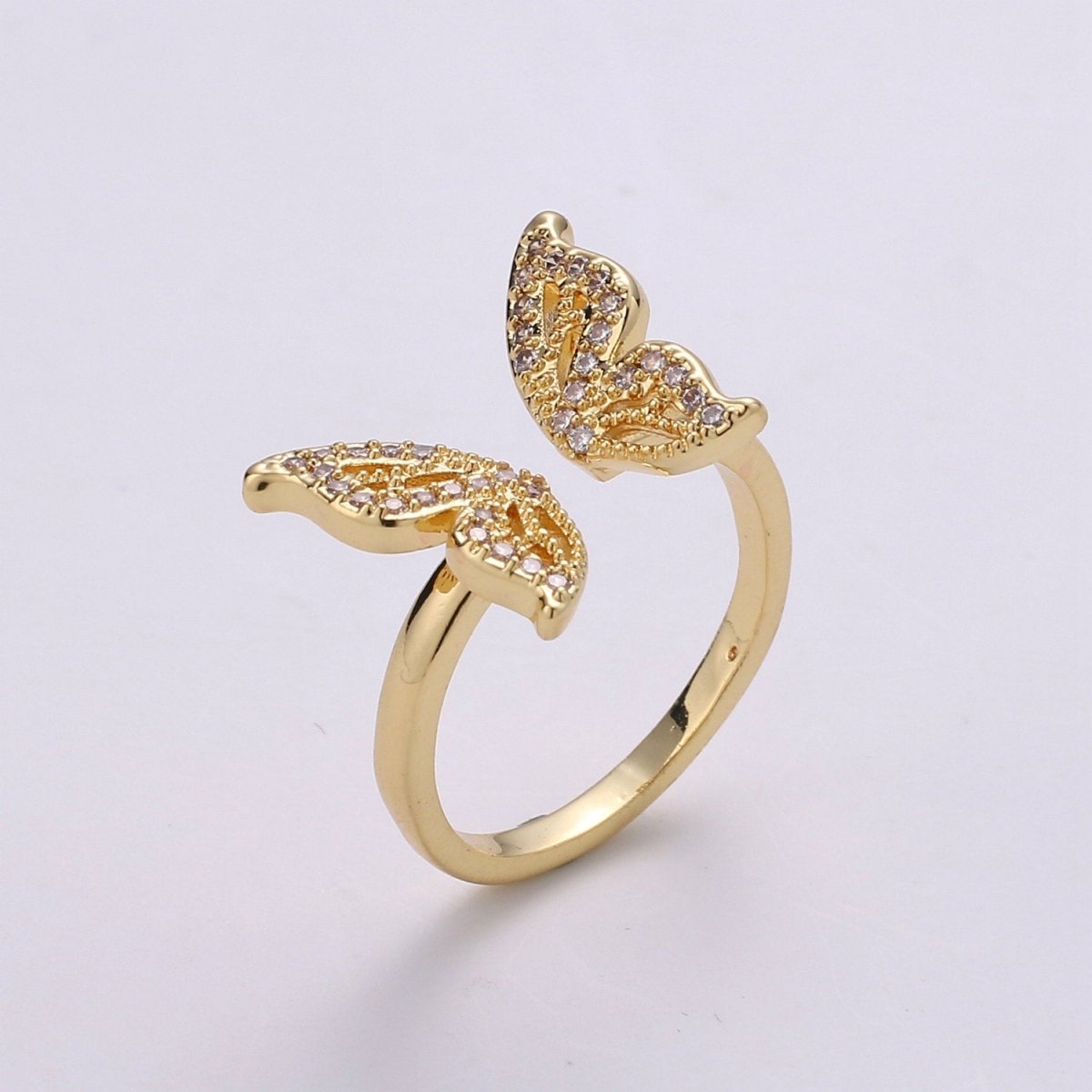 Gold Butterfly Ring Dainty Monarch Ring, Adjustable Ring, Minimalist Cz Ring, Micro Pave Ring, Gold Open Ring, Dainty Jewelry R044