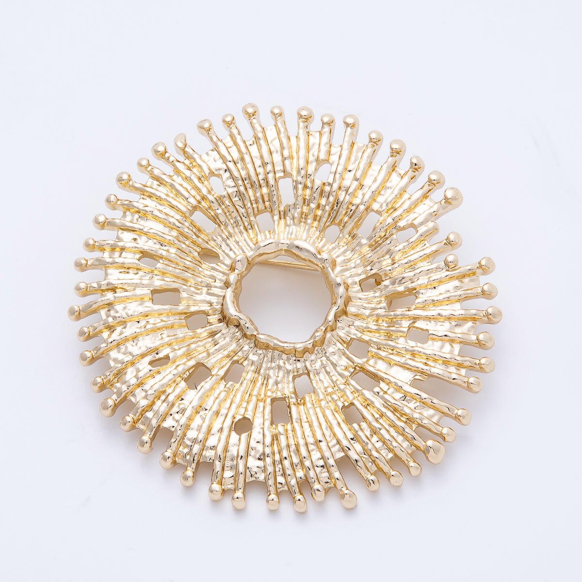 Gold Celestial Hammered Sun Flower Pin Brooch | BH-049