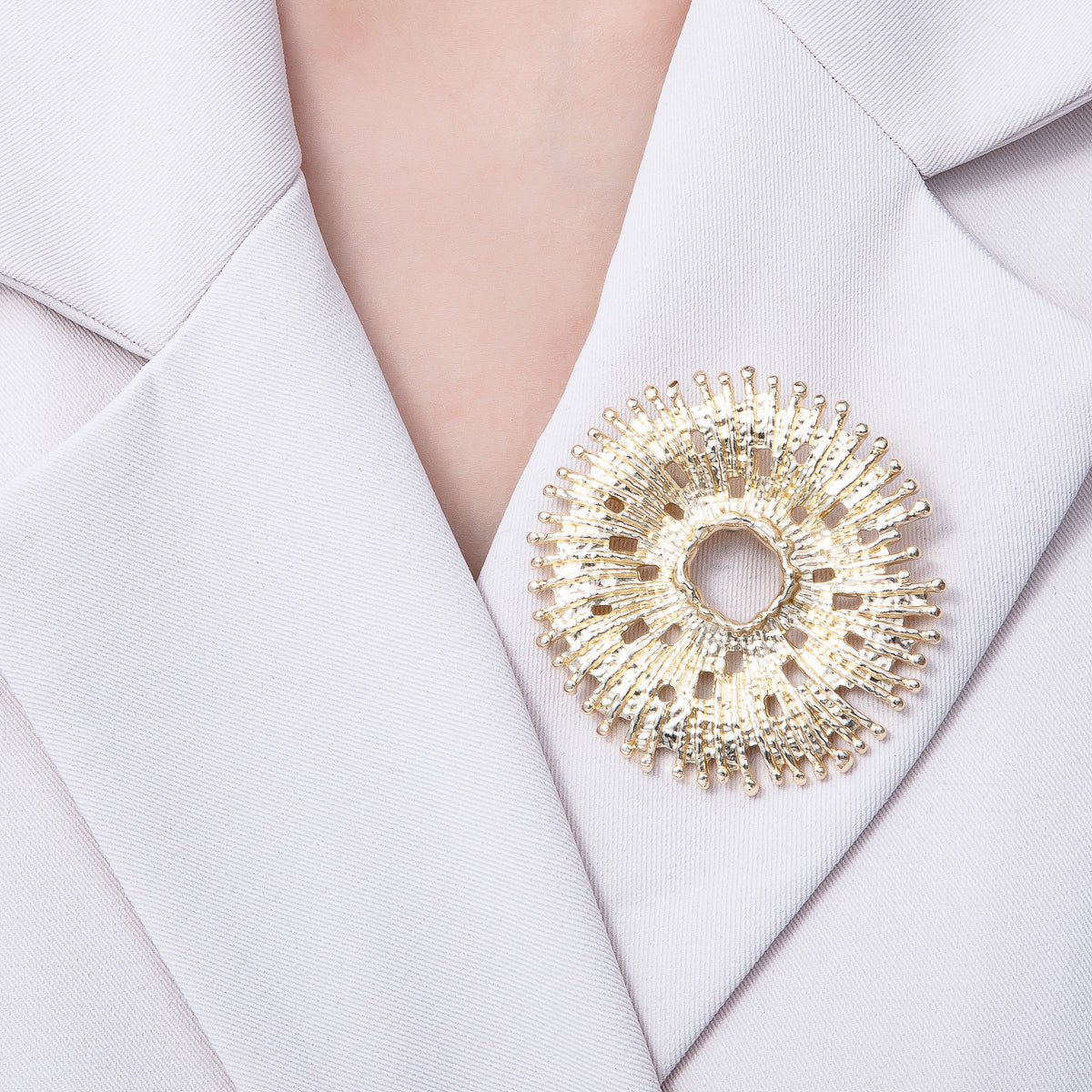 Gold Celestial Hammered Sun Flower Pin Brooch | BH-049