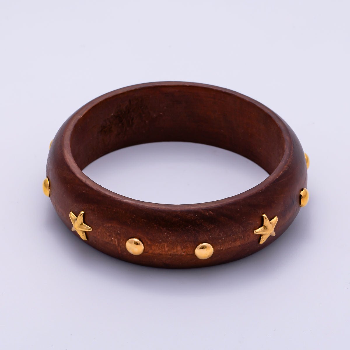Gold Celestial Star Round Dotted Studded Wood Bangle Bracelet | WA-04329 WA-04330