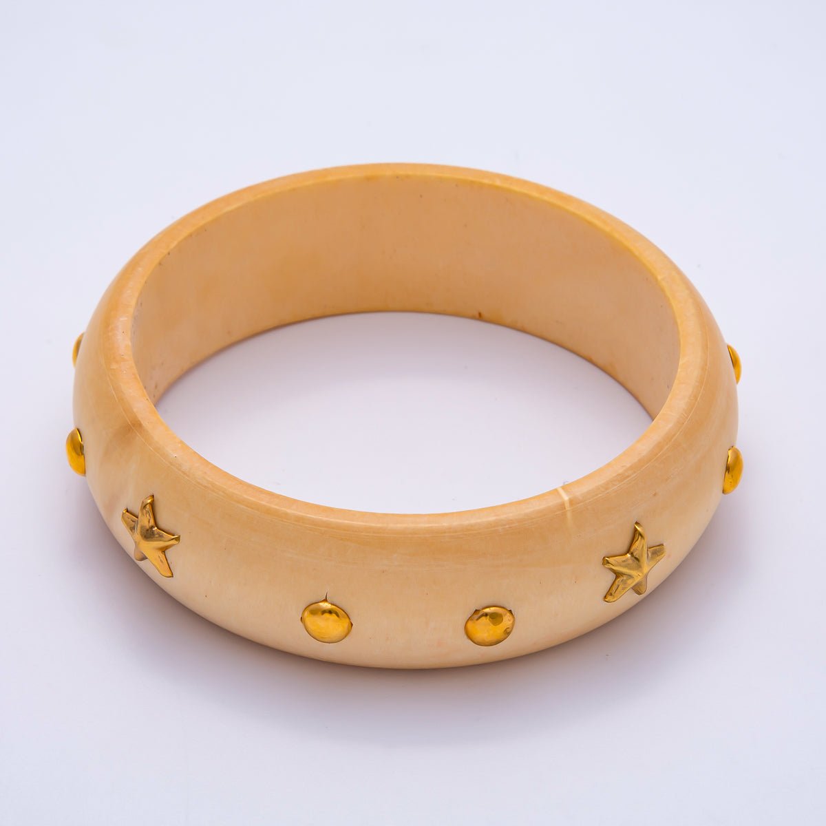 Gold Celestial Star Round Dotted Studded Wood Bangle Bracelet | WA-04329 WA-04330